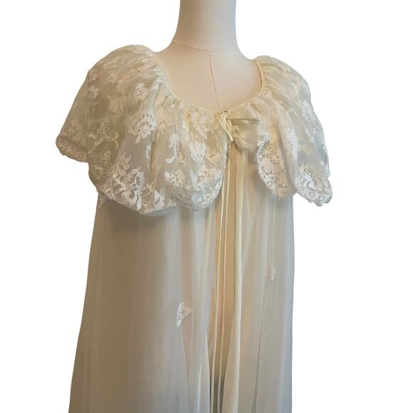 VTG. Leonora Lace Nylon Robe Size 12 Peignoir Bridal Renaissance Fairy Ethereal - Picture 4 of 11